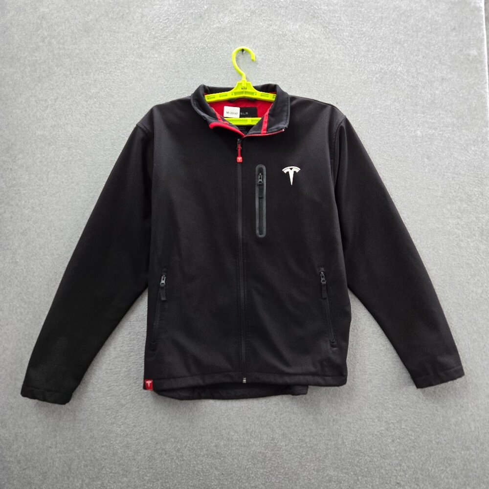 Tesla Men‎ Jacket L Black Embroidered Activewear Zipper Long Sleeve